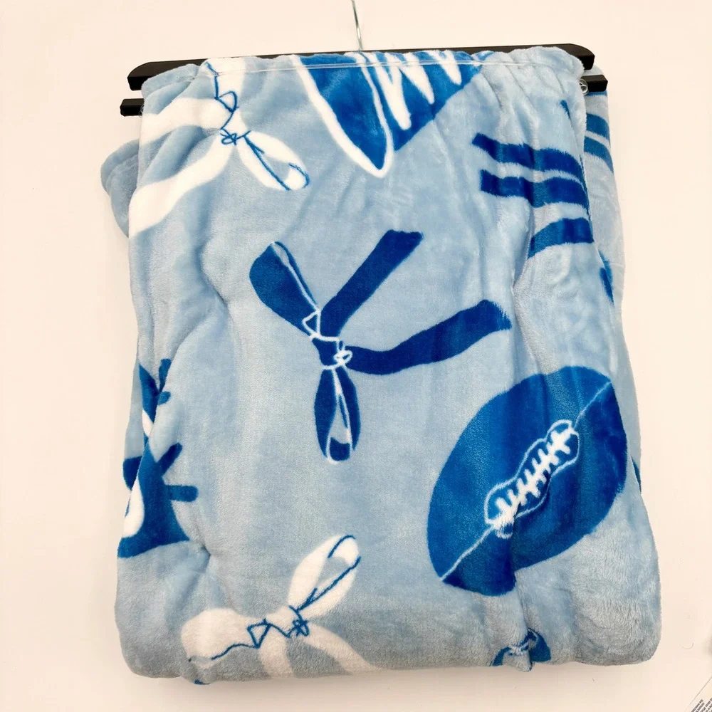Comfy Football Plush Throw Blanket Spirit Cheerleader Cheer Go Team Blue White - Picture 5 of 6